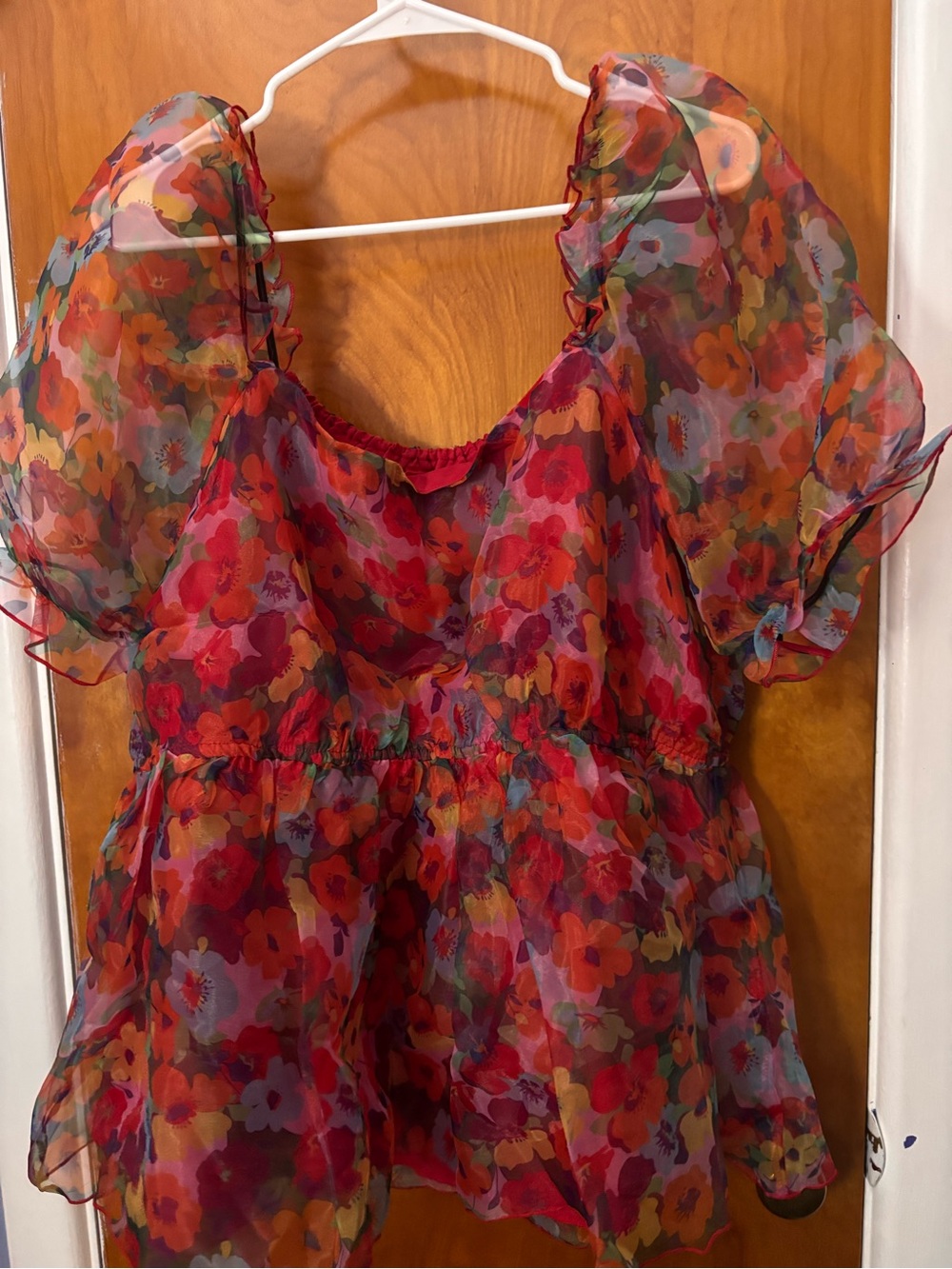 Floral Puff-Sleeve Peplum Top